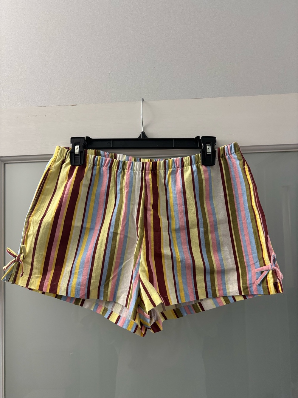 No Boundaries Yellow Multi-Stripe Women’s Shorts with Side Bows